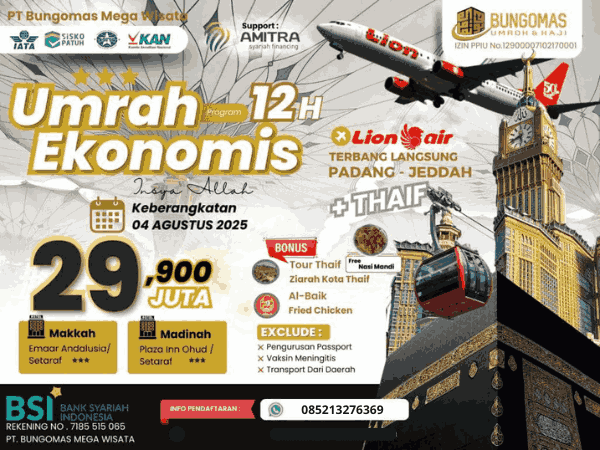 Paket Travel Umrah Amanah Dharmasraya Umroh Plus Thaif Hemat 12 Hari Berangkat Langsung Dari Padang Ke Jeddah Gratis Nasi Mandhi Dan Albaik